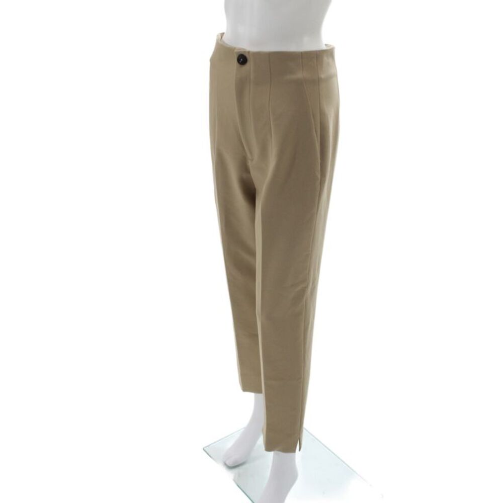 Zara Women Beige Ankle Pants Solid Minimalist Button Closure Size 6 - Picture 2 of 3